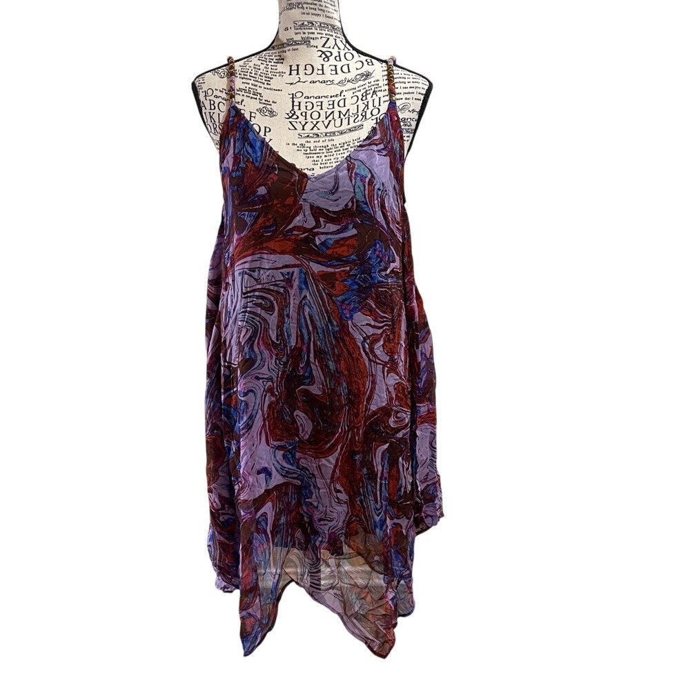 Ella Moss Asymmetrical Dress in Red and Blue Swirl